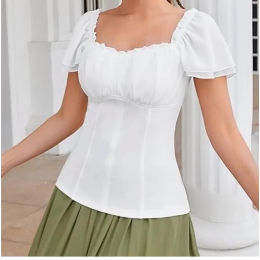 Scarlet Darkness Renaissance Shirt Flutter Short Sleeve Peasant Blouse off-white